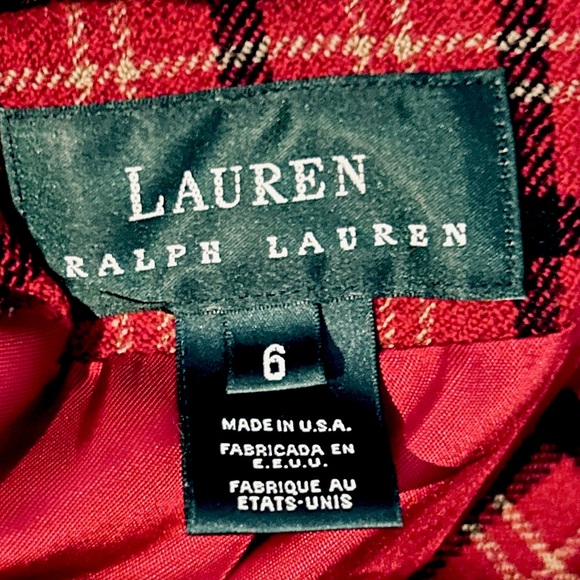 Vintage Wool Ralph Lauren Plaid Jacket Faux Fur Collar Red Sz 6 Small Blazer - Picture 12 of 12